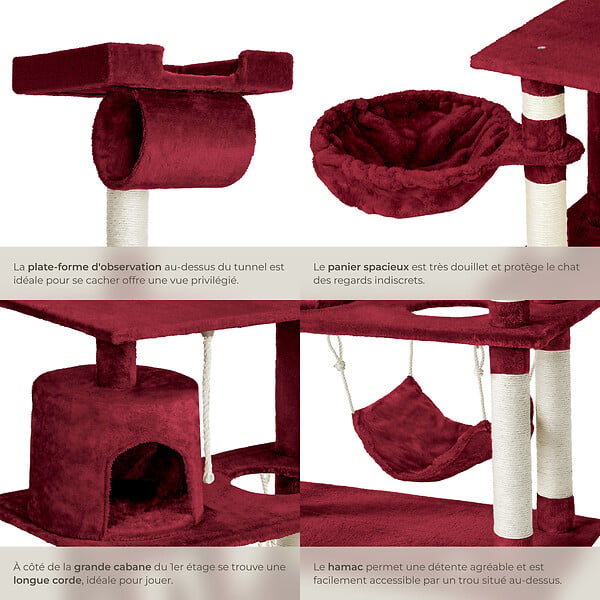 TECTAKE - Arbre à chat MARCEL 141 cm rouge bordeaux - large