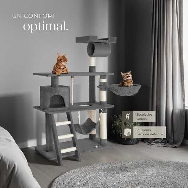TECTAKE - Arbre à chat MARCEL 141 cm gris - large