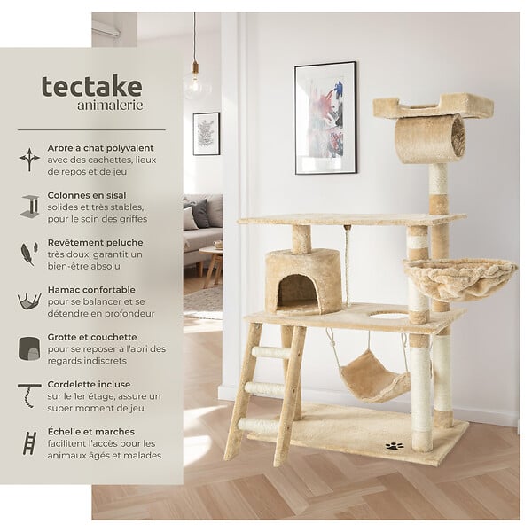 TECTAKE - Arbre à chat MARCEL 141 cm beige - large