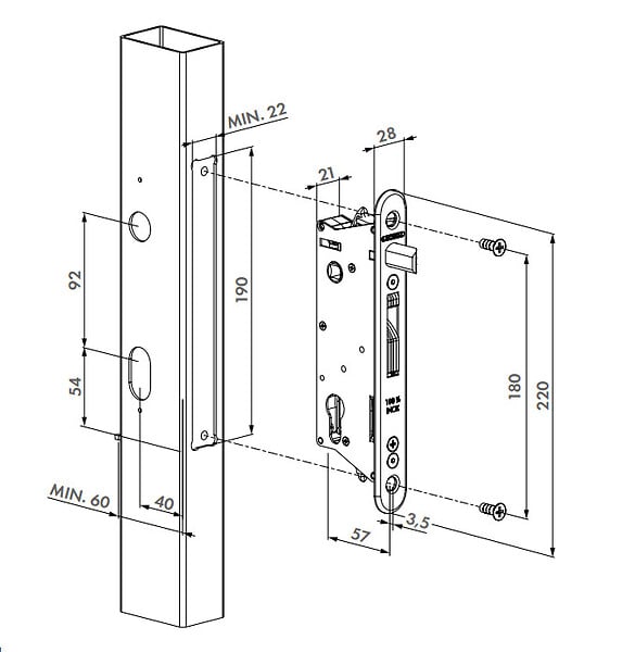 LOCINOX - Serrure à  encastrer FORTYLOCK tout en inox 20mm pour profil 40mm - LOCINOX - P00007978 - large