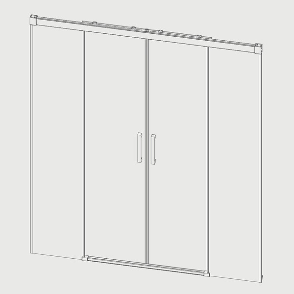 KASSANDRA - Paroi de douche 2 verres fixes + 2 portes coulissantes GLASÉ profil noir mat 180 cm - large