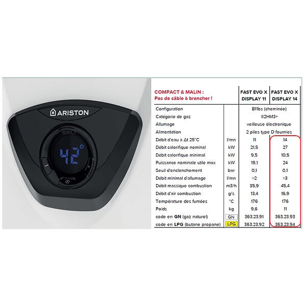 ARISTON - Chauffe-eau gaz 14 l/min Butane/Propane Ariston Fast Evo X Display - large