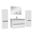 AICA SANITAIRE - AICA ensemble meuble 80 cm blanc avec 2 tiroirs à fermeture automatique, lavabo céramique + miroir salle de bain Bluetooth tricolore + 2 colonnes, suspendu - vignette