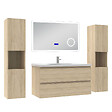 AICA SANITAIRE - AICA ensemble meuble 100 cm Chêne Wotan avec 2 tiroirs à fermeture automatique, lavabo céramique + miroir salle de bain Bluetooth tricolore + 2 colonnes hautes, suspendu - vignette