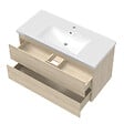 AICA SANITAIRE - AICA ensemble meuble 100 cm Chêne Wotan avec 2 tiroirs à fermeture automatique, lavabo céramique + miroir salle de bain Bluetooth tricolore + 2 colonnes hautes, suspendu - vignette
