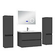 AICA SANITAIRE - AICA ensemble meuble 80 cm anthracite avec 2 tiroirs à fermeture automatique, lavabo céramique + miroir salle de bain Bluetooth tricolore + 2 colonnes, suspendu - vignette