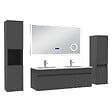 AICA SANITAIRE - AICA Ensemble meuble salle de bain 120 cm anthracite, lavabo céramique + 2 colonnes hautes + Miroir Bluetooth avec 3 couleurs dimmable, suspendu - vignette