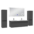 AICA SANITAIRE - AICA Ensemble meuble 120 cm, lavabo céramique simple + 2 colonnes + Miroir salle de bain Bluetooth avec 3 couleurs dimmable, anthracite à suspendre - vignette
