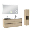 AICA SANITAIRE - AICA ensemble meuble 120 cm Chêne Wotan avec 4 tiroirs à fermeture automatique, lavabo céramique + miroir salle de bain Bluetooth tricolore + colonne haute, suspendu - vignette