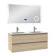 AICA SANITAIRE - AICA ensemble meuble 120 cm Chêne Wotan avec 4 tiroirs à fermeture automatique, lavabo céramique double + miroir salle de bain Bluetooth tricolore, suspendu - vignette