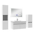 AICA SANITAIRE - AICA Ensemble meuble salle de bain 80 cm blanc, lavabo céramique + 2 colonnes + Miroir Bluetooth avec 3 couleurs dimmable, suspendu - vignette