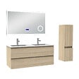 AICA SANITAIRE - AICA ensemble meuble 120 cm Chêne Wotan avec 4 tiroirs à fermeture automatique, lavabo céramique + miroir salle de bain Bluetooth tricolore + colonne, suspendu - vignette
