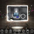 AICA SANITAIRE - AICA ensemble meuble salle de bain 80 cm Chêne Wotan avec 2 tiroirs à fermeture automatique, lavabo céramique + miroirBluetooth + 2 colonnes, suspendu - vignette