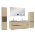 AICA SANITAIRE - AICA ensemble meuble 120 cm Chêne Wotan avec 4 tiroirs à fermeture automatique, lavabo céramique + miroir salle de bain Bluetooth + 2 colonnes, suspendu - vignette