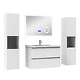AICA SANITAIRE - AICA ensemble meuble 80 cm blanc avec 2 tiroirs à fermeture automatique, lavabo céramique + miroir salle de bain Bluetooth tricolore + 2 colonnes hautes, suspendu - vignette
