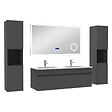 AICA SANITAIRE - AICA Ensemble meuble 120 cm anthracite, lavabo céramique + 2 colonnes hautes + Miroir salle de bain Bluetooth avec 3 couleurs dimmable, suspendu - vignette