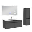 AICA SANITAIRE - AICA Ensemble meuble 100 cm, lavabo céramique simple + colonne + Miroir salle de bain Bluetooth avec 3 couleurs dimmable, anthracite à suspendre - vignette
