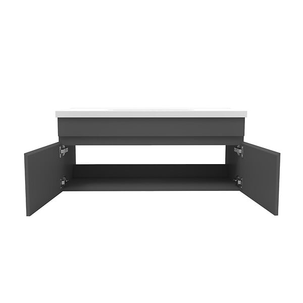 AICA SANITAIRE - AICA Ensemble meuble 100 cm, lavabo céramique simple + colonne + Miroir salle de bain Bluetooth avec 3 couleurs dimmable, anthracite à suspendre - large