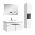 AICA SANITAIRE - AICA Ensemble meuble 80 cm blanc, lavabo céramique + colonne haute + Miroir salle de bain Bluetooth avec 3 couleurs dimmable, suspendu - vignette