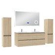 AICA SANITAIRE - AICA ensemble meuble 120 cm Chêne Wotan avec 4 tiroirs à fermeture automatique, lavabo céramique + miroir salle de bain Bluetooth tricolore + 2 colonnes, suspendu - vignette
