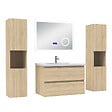 AICA SANITAIRE - AICA ensemble meuble 80 cm Chêne Wotan avec 2 tiroirs à fermeture automatique, lavabo céramique + miroir salle de bain Bluetooth tricolore + 2 colonnes hautes, suspendu - vignette