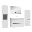 AICA SANITAIRE - AICA ensemble meuble 80 cm blanc avec 2 tiroirs à fermeture automatique, lavabo céramique + miroir salle de bain Bluetooth + 2 colonnes, suspendu - vignette