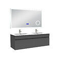 AICA SANITAIRE - AICA Ensemble meuble 120 cm, lavabo céramique double + Miroir salle de bain Bluetooth avec 3 couleurs dimmable, anthracite à suspendre - vignette