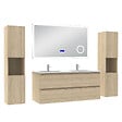 AICA SANITAIRE - AICA ensemble meuble 120 cm Chêne Wotan avec 4 tiroirs à fermeture automatique, lavabo céramique + miroir salle de bain Bluetooth tricolore + 2 colonnes hautes, suspendu - vignette