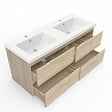 AICA SANITAIRE - AICA ensemble meuble 120 cm Chêne Wotan avec 4 tiroirs à fermeture automatique, lavabo céramique + miroir salle de bain Bluetooth tricolore + 2 colonnes hautes, suspendu - vignette
