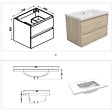 AICA SANITAIRE - AICA ensemble meuble 80 cm Chêne Wotan avec 2 tiroirs à fermeture automatique, lavabo céramique + miroir salle de bain Bluetooth + 2 colonnes, suspendu - vignette