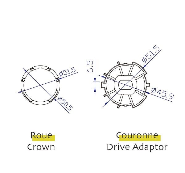 AVOSDIM - Adaptations moteur Avosdim - Axe ZF Ø54mm - pour Moteur ø45mm - large