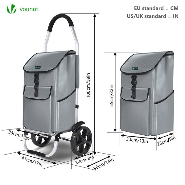 VOUNOT - Chariot de course pliable aluminium 2 roues gris - large