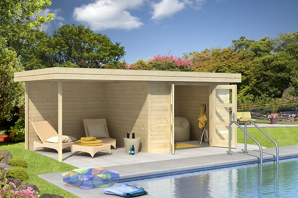 LASITAMAJA - Abri bois Chatel 5 avec extension-28mm -Surface HORS TOUT  18.44M2 - large
