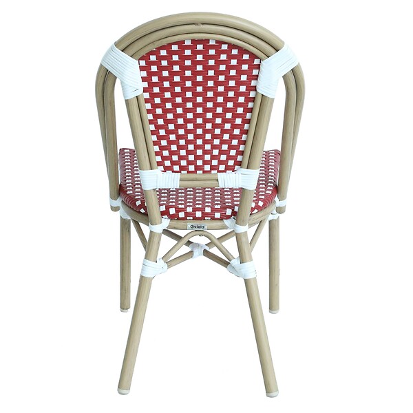 OVIALA - Chaise de terrasse bistrot parisien en aluminium et rotin rouge - Belleville - large