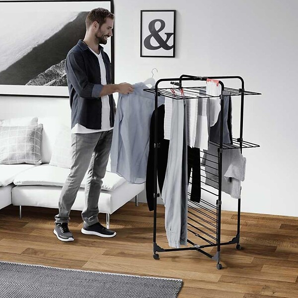 VILEDA - Étendoir à linge Intérieur 3 étages Séchoir à linge Pliable sur roulettes Tancarville Noir 93 x 71 x 131 cm VILEDA - large