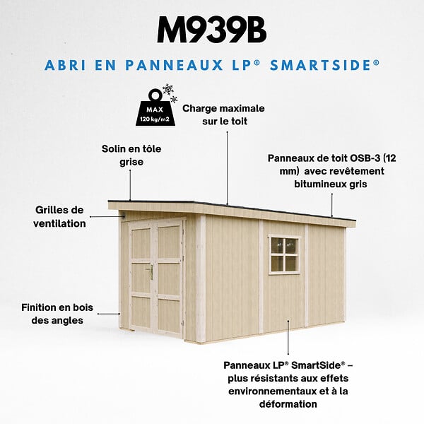 TIMBELA - Abri de Jardin Qualité Premium 8,68 m² - H231x248x412 cm - Sans plancher e  paroi latérale - Timbela M939B - large