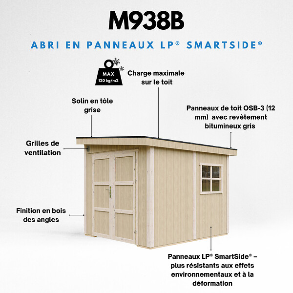 TIMBELA - Abri de Jardin Qualité Premium 5,9 m² - H231x248x294 cm - Sans plancher e  paroi latérale - Timbela M938B-REDWOOD RED - large