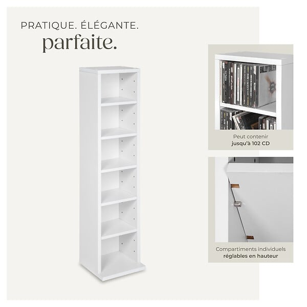 TECTAKE - Étagère Colonne Meuble de Rangement 6 compartiments 90x21x20cm blanc - large