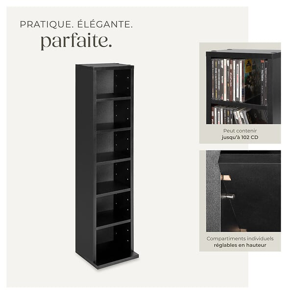 TECTAKE - Étagère Colonne Meuble de Rangement 6 compartiments 90x21x20cm noir - large