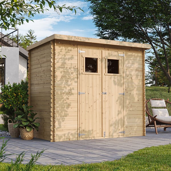 TIMBELA - Abri de jardin en bois - H200 x l239 x L142 cm / 2.63 m2 AVEC SOL TRAITÉ - M310+M310G - large