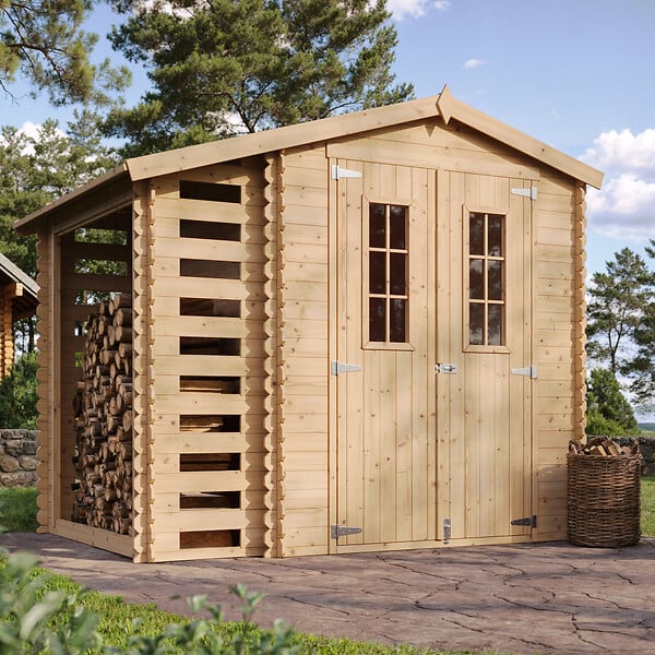 TIMBELA - TIMBELA M386C Abri de jardin en bois et range bûches extérieur I206xL272xH218 cm/ 3,53+0,94 m2 - large