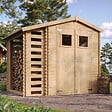 TIMBELA - Abri de jardin en bois et range bûches extérieur AVEC SOL TRAITÉ - extérieur I206xL272xH218 cm/ 3,53 + 0,97 m2 -  TIMBELA M386+M386G - vignette