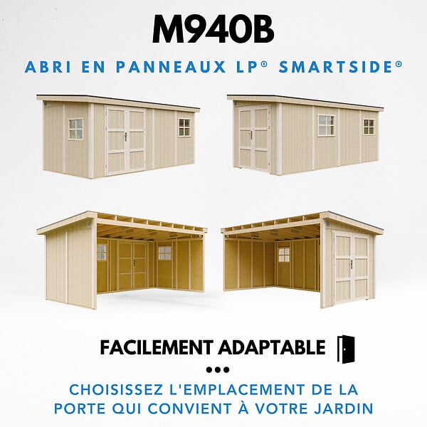 TIMBELA - Abri de Jardin Qualité Premium 11,47 m² - H231x248x530 cm - Sans plancher e  paroi latérale - Timbela M940B-CAVERN STEEL - large