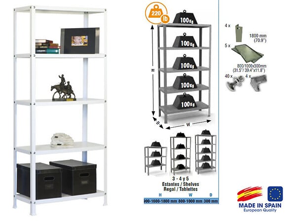 SIMON RACK - Simonrack - Etagère De Rangement 1800x800x300mm Blanc Charge 100kg -  Homeclassic Mini 5/300 - large