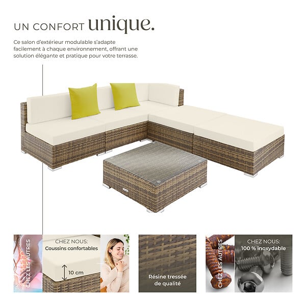 TECTAKE - Salon en rotin avec structure en aluminium Paris marron naturel - large