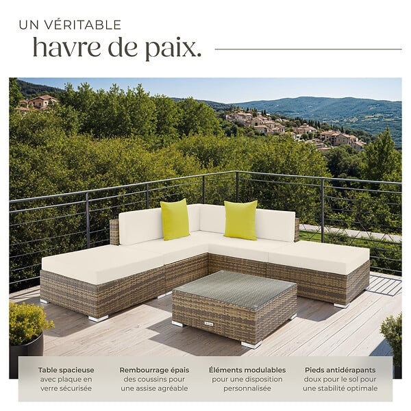 TECTAKE - Salon en rotin avec structure en aluminium Paris marron naturel - large