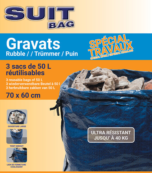 SUIT BAG - Lot de 3 sacs à gravats 50L - large