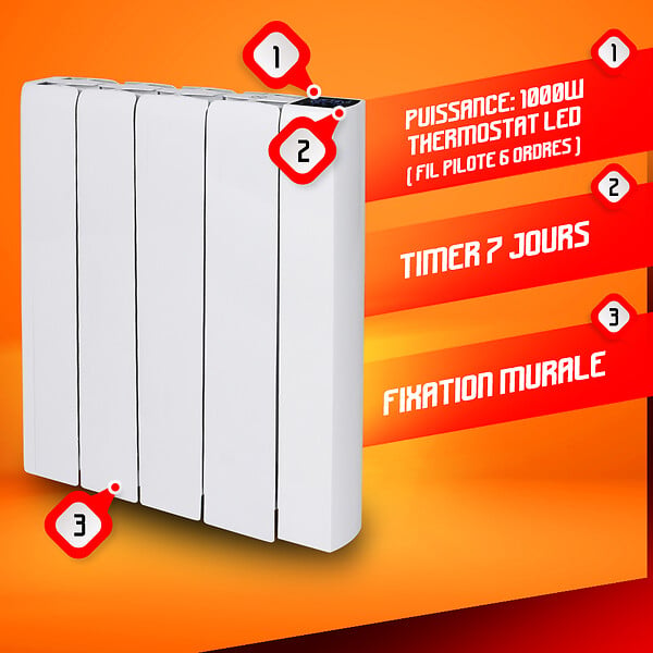 WARM TECH - Radiateur inertie céramique 1000 W - large