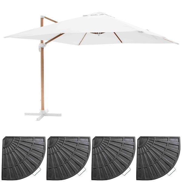 OVIALA - Parasol déporté 3x3m et 4 dalles lestées effet bois blanc - Brescia - large