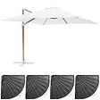 OVIALA - Parasol déporté 3x3m et 4 dalles lestées effet bois blanc - Brescia - vignette